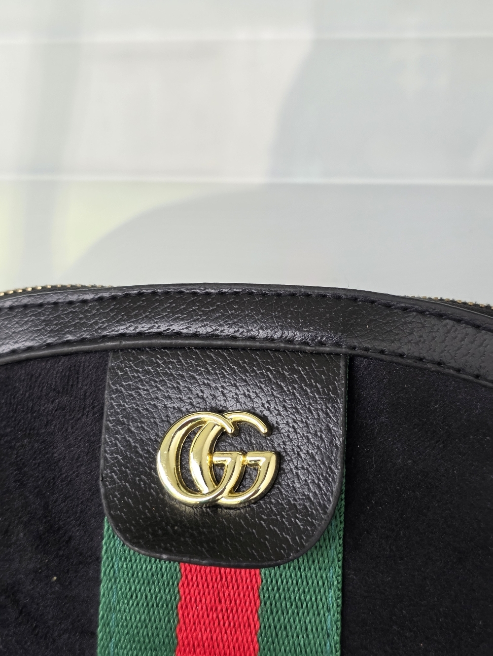 Gucci Black Suede Crossbody Bag Women Green-Red Stripe Detach Strap 7x11 - Picture 5 of 16